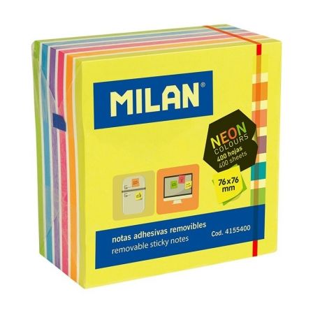 Milán Bloc de 400 notas adhesivas removibles colores neón 76 x 76 mm